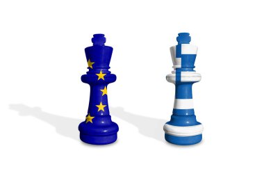 AB ve Yunanistan bayraklarından yapılan satranç. Avrupa Birliği, 27 Avrupa ülkesinin siyasi ve ekonomik birliğidir.