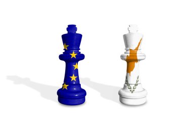 AB ve Kıbrıs bayraklarından yapılan satranç. Avrupa Birliği, 27 Avrupa ülkesinin siyasi ve ekonomik birliğidir.