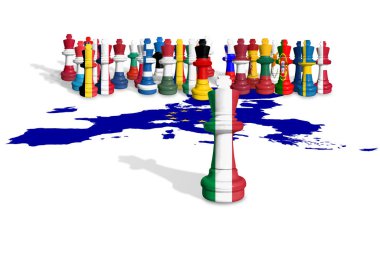 Satranç AB üyeleri ve İtalya bayraklarından yapıldı. Avrupa Birliği, 27 Avrupa ülkesinin siyasi ve ekonomik birliğidir.