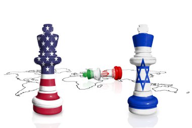 Satranç, ABD, İran ve İsrail bayraklarından yapılmıştır.