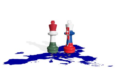 AB haritasında Slovakya ve Macaristan bayraklarından yapılan satranç. AB ve Macaristan Slovakya ilişkileriyle