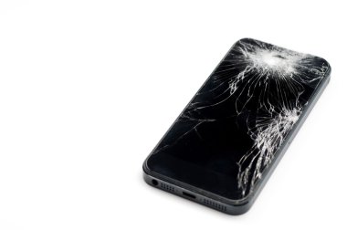 kırık ekran beyaz arka plan üzerinde izole ile hareket eden smartphone