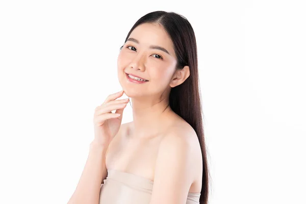 Beautiful Young Asian Woman Clean Fresh Skin White Background Face — Stock Photo, Image