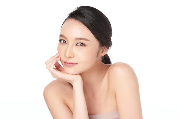 Beautiful Young Asian Woman Clean Fresh Skin White Background Face — Stock Photo, Image