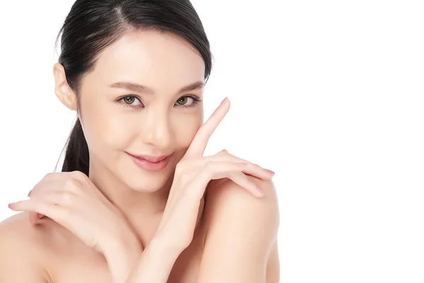 Beautiful Young Asian Woman Clean Fresh Skin White Background Face — Stock Photo, Image