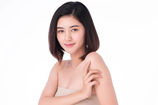 Beautiful Young Asian Woman Clean Fresh Skin White Background Face — Stock Photo, Image