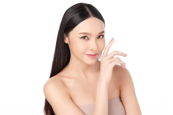 Beautiful Young Asian Woman Clean Fresh Skin White Background Face — Stock Photo, Image