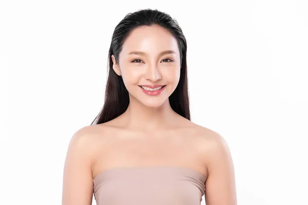 Beautiful Young Asian Woman Clean Fresh Skin White Background Face — Stock Photo, Image