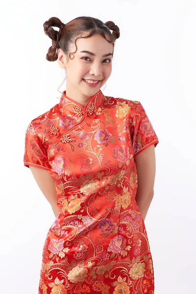 Mujer China Asiática Vestido Tradicional Sobre Fondo Blanco Festival Año —  Fotos de Stock