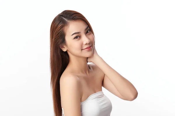 Beautiful Young Asian Woman Clean Fresh Skin White Background Face — Stock Photo, Image