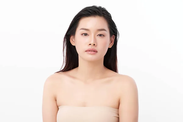 Beautiful Young Asian Woman Clean Fresh Skin White Background Face — Stock Photo, Image