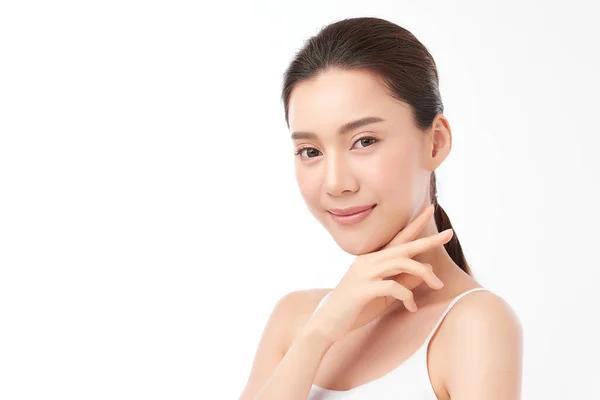 Beautiful Young Asian Woman Clean Fresh Skin White Background Face — Stock Photo, Image