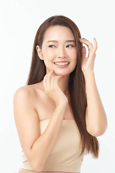 Beautiful Young Asian Woman Clean Fresh Skin White Background Face — Stock Photo, Image