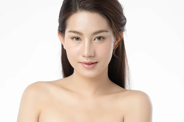 Beautiful Young Asian Woman Clean Fresh Skin White Background Face — Stock Photo, Image