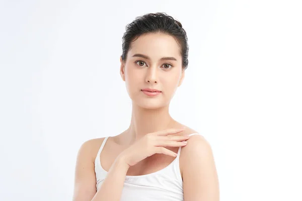 Beautiful Young Asian Woman Clean Fresh Skin White Background Face — Stock Photo, Image