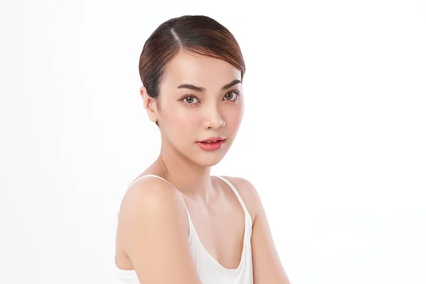 Beautiful Young Asian Woman Clean Fresh Skin White Background Face — Stock Photo, Image