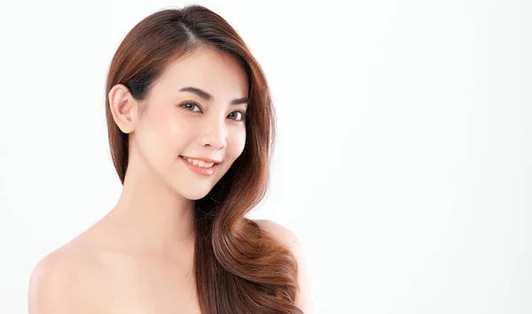 Beautiful Young Asian Woman Clean Fresh Skin White Background Face — Stock Photo, Image