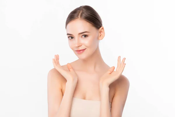 Beautiful Young Woman Clean Fresh Skin White Background Face Care — Stock Photo, Image