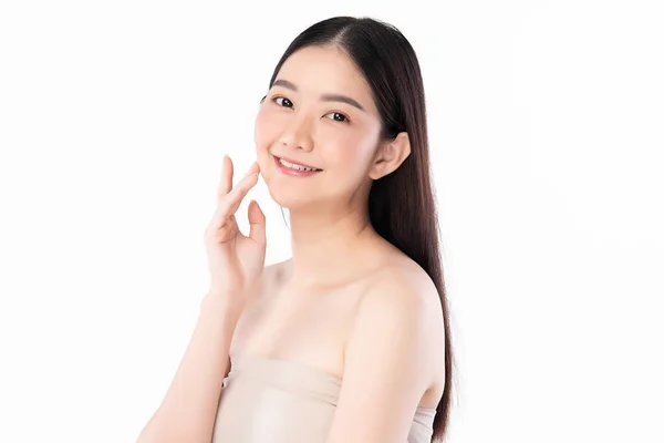 Beautiful Young Asian Woman Clean Fresh Skin White Background Face — Stock Photo, Image