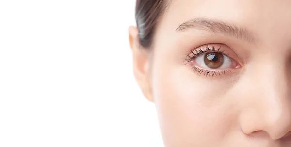 Eyes Close Beautiful Young Asian Woman Brown Eyes White Background — Stock Photo, Image