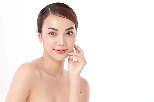 Beautiful Young Asian Woman Clean Fresh Skin White Background Face — Stock Photo, Image