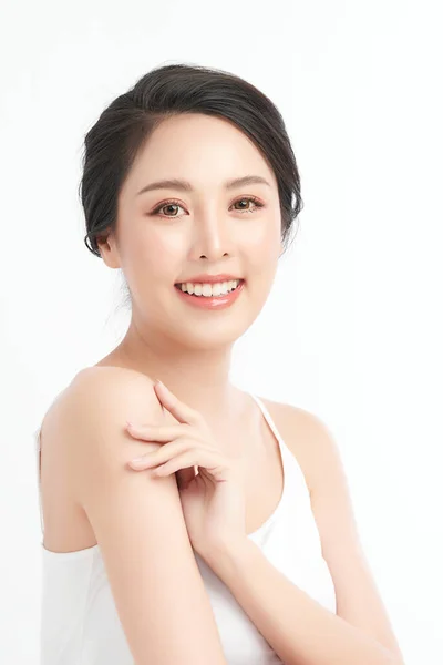 Beautiful Young Asian Woman Clean Fresh Skin White Background Face — Stock Photo, Image