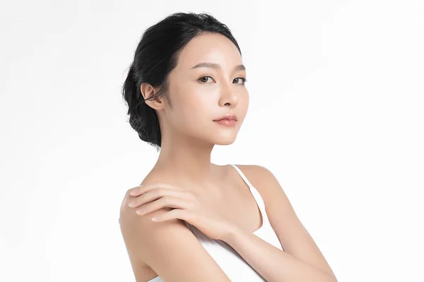 Beautiful Young Asian Woman Clean Fresh Skin White Background Face — Stock Photo, Image