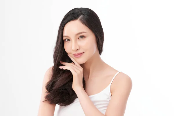 Beautiful Young Asian Woman Clean Fresh Skin White Background Face — Stock Photo, Image