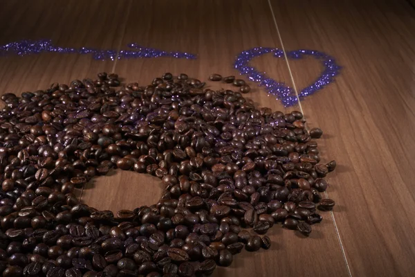 Coffee beans and empty space for cups — Stock Photo, Image