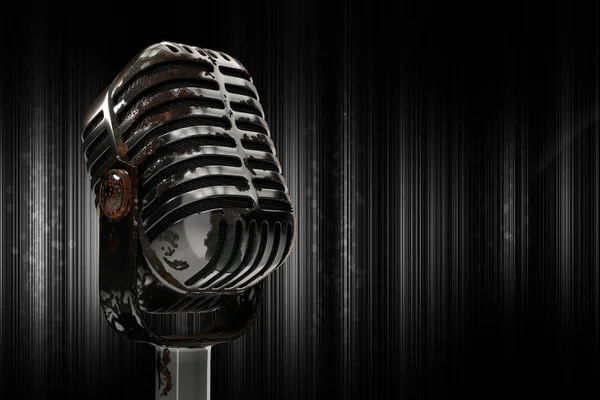 3d illustration old rusty microphone on a dark background — Stock Photo, Image