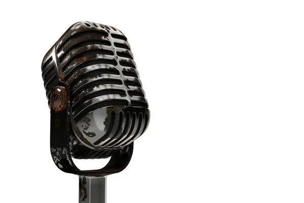 3d illustration old rusty microphone on a white background — Stock Photo, Image