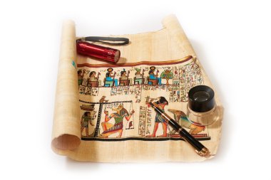 study of Ancient Egyptian Religion in the drawings on papyrus clipart