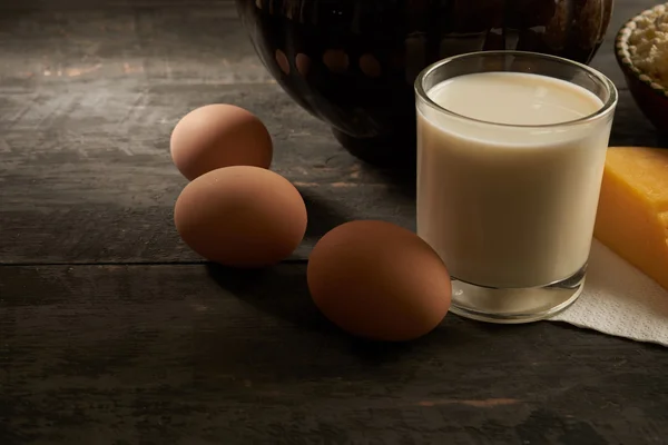 milk and eggs on the table