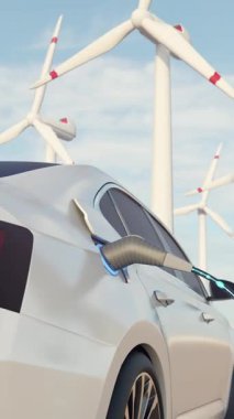 Modern bir şarj istasyonunda elektrikli araç şarj oluyor. EV pil şarj süreci, temiz enerji, çevre dostu ulaşım, yenilenebilir enerji ve sürdürülebilir gelecek konsepti.