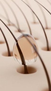 Üç boyutlu animasyon, saç üzerindeki şampuan ya da serumun besleyici etkisini, hasarlı ipliklerin onarımını ve sağlıklı, pürüzsüz saçların yenilenmesini gösteriyor. Güzellik, saç bakımı ve kozmetik tedavi konsepti.