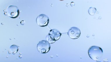 Işık arka planında izole edilmiş vitamin elementleri olan mavi moleküler kolajen deri serumu. Cilt kozmetik konsepti, güzellik çözümü, reklamcılık ve medya kullanımı için gerçekçi 3D sunum.