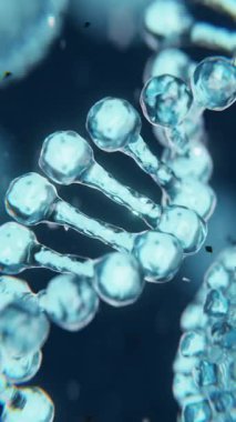 Biyolojik DNA arka planına sahip bir sinir hücresinin nörobilim, genetik, nöral iletişim, tıbbi araştırma ve biyoteknoloji kavramlarını gösteren üç boyutlu hareket grafiği..