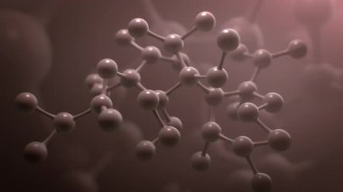 Moleküler yapıyı, kimyayı, nanoteknolojiyi, bilimsel araştırmaları ve gelecekteki biyomedikal kavramları görselleştirmek üzere birbirine bağlı moleküller arasında uçan bir kameranın 3 boyutlu makro animasyonu.