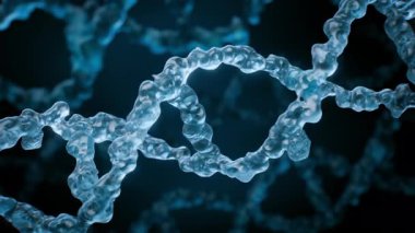 Biyolojik DNA arka planına sahip bir sinir hücresinin nörobilim, genetik, nöral iletişim, tıbbi araştırma ve biyoteknoloji kavramlarını gösteren üç boyutlu hareket grafiği..