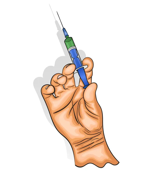 Hand holds the syringe with the vaccine. — Stock Vector