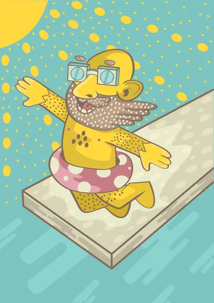 Un homme en lunettes de soleil avec une barbe saute dans l'eau sous le — Image vectorielle