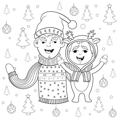 kitap yeni yıl ve Noel Kartpostalı .happy aile boyama.