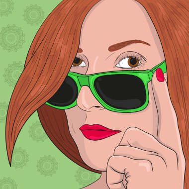 güzel bir kız güneş gözlüğü başkanı vektör.