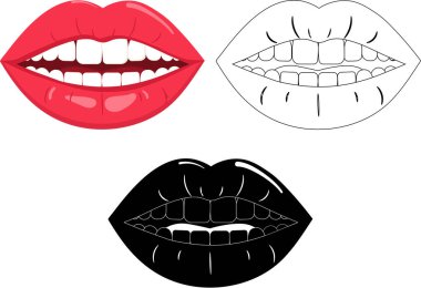 Beautiful lips with red lipstick or gloss, Colour, outline or silhouette with a knockout, Fashion or glamour design element