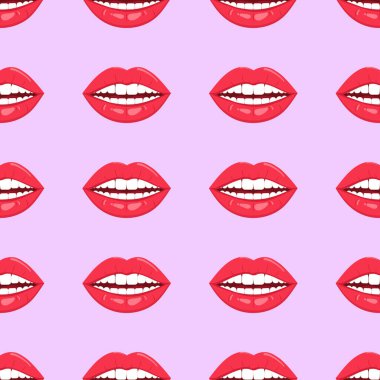 Beautiful lips with red lipstick seamless pattern, continuous fashion or beauty background