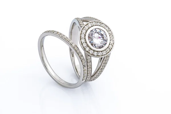 Conjunto de anillos de boda, suyos y de ella — Foto de Stock