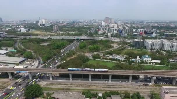 Bangkok Train to Airport, Link to Suvarnabhumi Airport, Thailand, Aerial Video — Stock Video