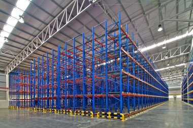 Distribution center warehouse storage shelving system clipart