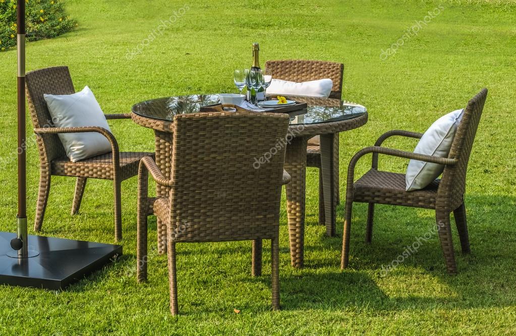 Rattan Garden Furniture Set With Outdoor Cushions Stock Photo By Praethip 93312660 - Rattan Garden Furniture Cushion Sets