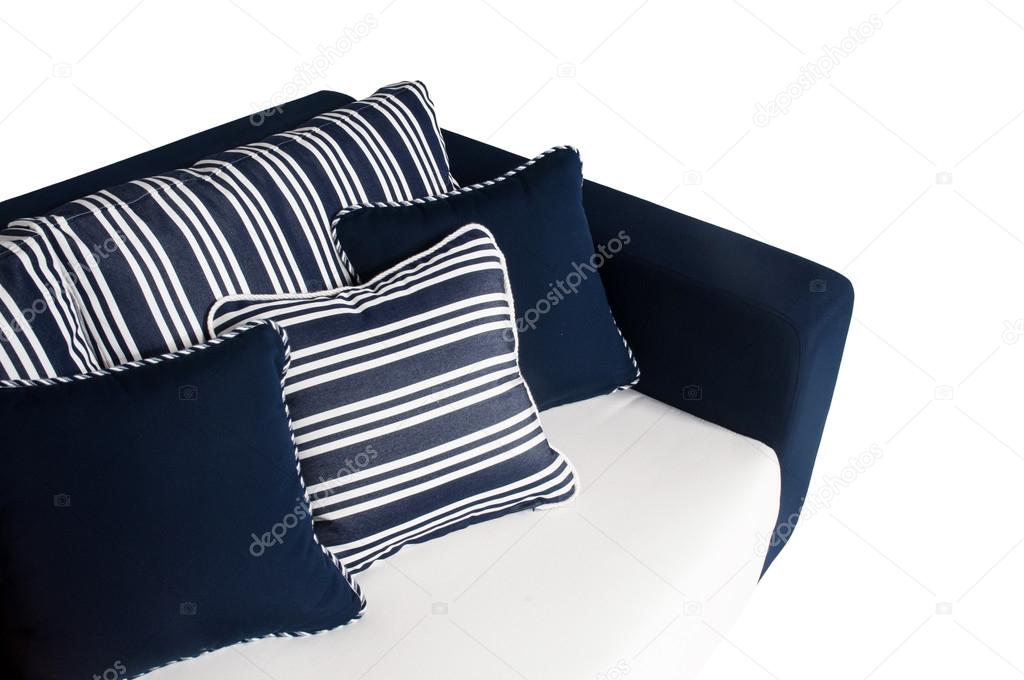 Outdoor sofa with cushions and pillows on white background